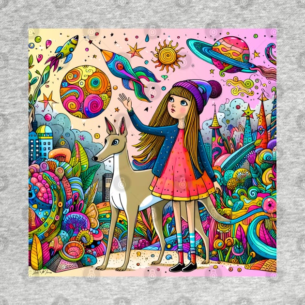 Magical Dog and Girl Whimsical Fantasy by Greyhounds Are Greyt